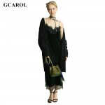 GCAROL Women Velvet Lace Spliced Straps Dress Euro Style  Vintage Sexy Basic Long Dress 2 Colors For 4 Season 
