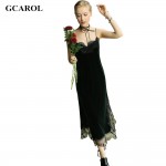 GCAROL Women Velvet Lace Spliced Straps Dress Euro Style  Vintage Sexy Basic Long Dress 2 Colors For 4 Season 