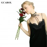 GCAROL Women Velvet Lace Spliced Straps Dress Euro Style  Vintage Sexy Basic Long Dress 2 Colors For 4 Season 