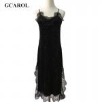GCAROL Women Velvet Lace Spliced Straps Dress Euro Style  Vintage Sexy Basic Long Dress 2 Colors For 4 Season 