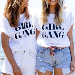 GIRL GANG print Best friend t shirt femme black white large size cotton women tshirt tops loose casual women t-shirt S-2XL 