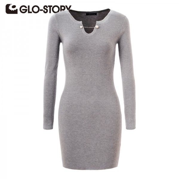 GLO-STORY Brand Women Dress 2017 Chic Fashion Long Sleeve Autumn Winter Dress Sexy Party Bodycon Sweater Pullovers WMY-3180