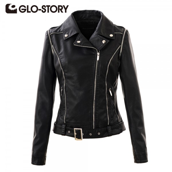 GLO-STORY Women Jackets 2017 Chic  Street Punk Style Autumn Winter womens Coats Lady PU Leather Jacket Coat WPY-3335