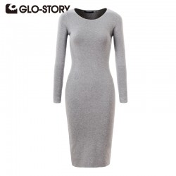 GLO-STORY Women Sweater Dress 2018 Elegant Chic Long Sleeve Knit Dress Sexy Party Bodycon Sweater Dresses WMY-2616