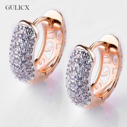 GULICX Round Crystal Earrings for Women Gold-color Hoop Earrings CZ Stone Cubic Zirconia Earring Vintage Jewelry E133