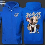 Gaara Hoodies Sabaku No Gaara Printed Japanese Anime Naruto Fleece Zip Up Hooded Sweatshirts Mens Hoody Free Shipping