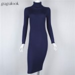 Gagalook 2016 Brand Winter Knitted Dress Women Black Red Turtleneck Midi Bodycon Christmas Sweater Dress Robe Pull Femme Hiver