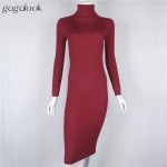 Gagalook 2016 Brand Winter Knitted Dress Women Black Red Turtleneck Midi Bodycon Christmas Sweater Dress Robe Pull Femme Hiver