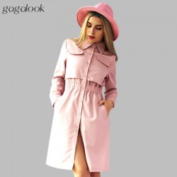 Gagalook 2016 Brand Winter Women Office Dress Pink Black Shirt Robe Vintage Retro Midi Tunic Long Sleeve Vestidos D0811