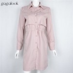 Gagalook 2016 Brand Winter Women Office Dress Pink Black Shirt Robe Vintage Retro Midi Tunic Long Sleeve Vestidos D0811