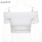 Gagalook 2017 Brand T Shirt Women Sexy White Off Shoulder Cut Out Crop Top Short T-Shirt Casual Tee Shirt Femme T1585