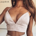 Gagalook 2017 Summer Bralette Crop Top Sexy Pink Strappy Suede Cami Camisole Casual Women Tops T1397