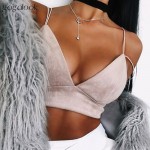 Gagalook 2017 Summer Bralette Crop Top Sexy Pink Strappy Suede Cami Camisole Casual Women Tops T1397