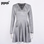 Gagaopt 2017 Jurken Spring Dress Sexy Vintage Dress Fashion Gray Bandage Boho V-neck Princess Party Dresses Vestidos Robes