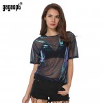 Gagaopt 2017 Summer Sexy Mesh Tee See-Through Women T-shirts Short Sleeve Perspective Shine Casual Women Tops Lady Vintage Blusa