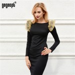 Gagaopt 2018 Autumn Dresses With Faux Fur Knee-length Black Office Dress Women Dresses Causal Party Dress Sexy Vestidos Robes