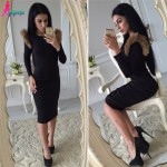 Gagaopt 2018 Autumn Dresses With Faux Fur Knee-length Black Office Dress Women Dresses Causal Party Dress Sexy Vestidos Robes