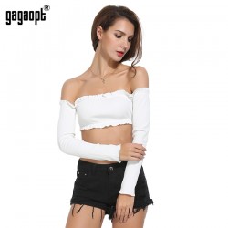 Gagaopt Long Sleeve T-shirt 2017 Sexy Off Shoulder Party Bustier Crop Top Elastic Summer Beach Tube Women Tops Lady Short Tank
