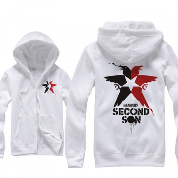 Game Mens Casual inFamous Second Son Hoodies Long Sleeve Hooded Zip up Cotton Sweatshirts Hot Sale