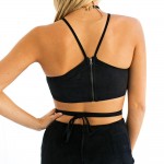 Gamiss Summer Vintage Brown Faux Leather Suede Cropped Tank Top Sexy Lace Up Camis Women Tops Slim Cami Party Crop Top Fall Vest
