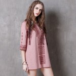 Geometric Embroidery Cotton Linen Women's Dress Ethnic New 2017 Lantern Sleeve Buttons Ethnic Boho Mini Dress Female Vestidos