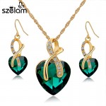 Gift! Gold Plated Jewelry Sets For Women Crystal Heart Necklace Earrings Jewellery Set Bridal Wedding Accessories 2016 SET140044