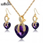 Gift! Gold Plated Jewelry Sets For Women Crystal Heart Necklace Earrings Jewellery Set Bridal Wedding Accessories 2016 SET140044