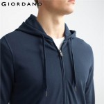 Giordano Men Sweatshirt Long Sleeves Hoodie Kanga Pocket Sweatshirt Zipper Solid Color Hoodie Brand Clothing French Terry Lining