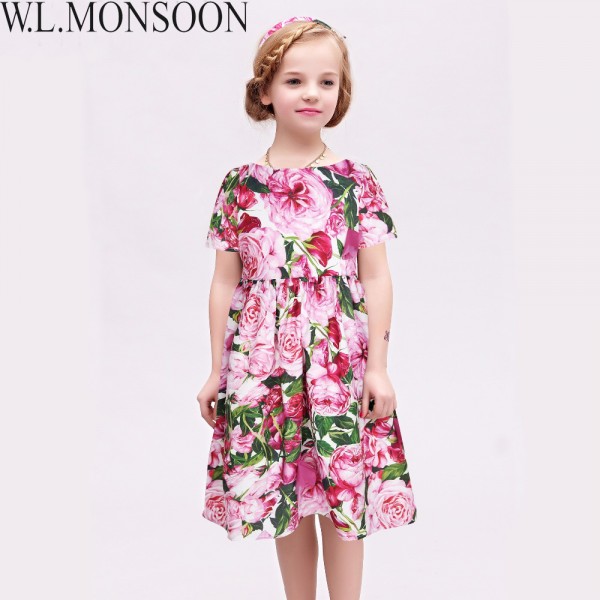 Girls Rose Bianco Dresses 2017 Brand Summer Princess Dress Robe Fille Enfant Girls Costume Children Dress Kids Clothes 3-12Y