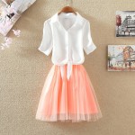 Girls Summer Dress New Arrival All-match Organza Princess Dresses Shirt+Sundress Two Piece Set Female 2016 Fashion