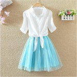 Girls Summer Dress New Arrival All-match Organza Princess Dresses Shirt+Sundress Two Piece Set Female 2016 Fashion