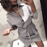 Glamaker Autumn belt satin wrap dress shirt Elegant long sleeve party sexy dress 2016 Winter club short women dress vestidos