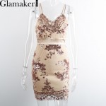 Glamaker Elegant mesh sequin dress 2018 sexy v neck backless party bodycon sundress Women slim club short summer dress vestidos