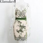 Glamaker Elegant mesh sequin dress 2018 sexy v neck backless party bodycon sundress Women slim club short summer dress vestidos