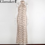 Glamaker Sexy high neck sleeveless summer dress 2016 new women fashion sequin dress Elegant party long dress vestidos de fiesta
