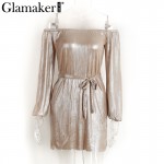 Glamaker Sexy off shoulder summer dress Women slash neck wrap short dress Elegant black dresses prom evening party vestidos