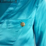 Glamaker Sexy v neck satin white women dress 2017 Spring long sleeve party blue dress shirt Fashion elegant club short dress