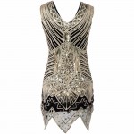 Glitter Woman V Neck 1920s Great Gatsby Dress Retro Art Deco Sequin Flapper Party Mini Black Dress Robe Femme Bodycon Dress