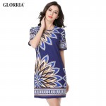 Glorria Women 2017 Summer Print Dress Navy Blue Short Dresses Lady Elegant Casual Fashion Party Office Dress Sundress Vestidos