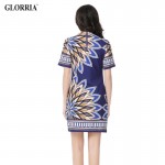 Glorria Women 2017 Summer Print Dress Navy Blue Short Dresses Lady Elegant Casual Fashion Party Office Dress Sundress Vestidos