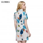 Glorria Women Colorful Insect Leaf Print Shirt Dress Summer Casual Fashion Turn-down Collar Short Sleeve Pockets Mini Dresses