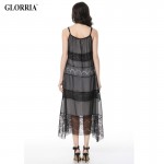 Glorria Women Lace Loose Long Suspender Dress 2017 Summer Sundress Lady Double Layer Dress Boho Beach Casual Sexy Black Vestidos