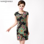 HANQIYAHULI 2017 Women dress sunmmer Casual Plus Size Slim Tunic Milk Silk print Floral dresses sexy bodycon sundress vestidos