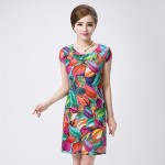 HANQIYAHULI Plus Size 2017 women female Summer sundress Slim Tunic Milk Silk print Floral dresses Casual sexy bodycon dress