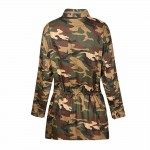 HDY Haoduoyi 2016 Fashion Women Loose Camouflage Coat Stand Collar Pocket Long Sleeve Zipper Outwear Jacket
