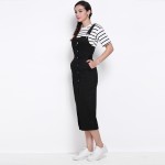 HDY Haoduoyi 2017 Autumn Women Fashion Solid Black Single Buttons Pencil Dress High Waist  Casual Loose Brief Strap Dress
