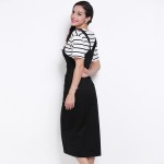 HDY Haoduoyi 2017 Autumn Women Fashion Solid Black Single Buttons Pencil Dress High Waist  Casual Loose Brief Strap Dress
