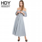 HDY Haoduoyi 2017 Fashion Backless Maxi Dress Women Tie Waist Elegant Pleated Dress Cute Striped Casual Dresses Ladies Vestidos