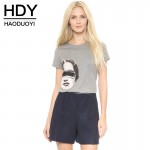 HDY Haoduoyi 2017 New Fashion Short Sleeve Street Style Graphic Funny Print  Tees Casual Loose Women T-shirt