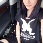 HDY Haoduoyi 2017 Summer Fashion Women Solid Black Punk Style O-neck Short Sleeve T-shirt Letter & Moon Print Crop Top Tees
